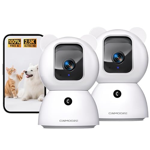 2.5K Indoor Camera 2pack, Free AI Person/Pet/Cry Detection, 4MP Pet/Dog/Cat/Baby Camera w/Phone App, Cameras for Home Security, Pan Tilt 2.4GHz WiFi, Night Vision, Full Duplex 2-Way Audio - style: 2.5K Cam 2pack