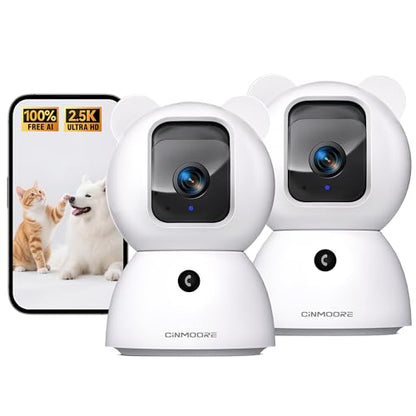 2.5K Indoor Camera 2pack, Free AI Person/Pet/Cry Detection, 4MP Pet/Dog/Cat/Baby Camera w/Phone App, Cameras for Home Security, Pan Tilt 2.4GHz WiFi, Night Vision, Full Duplex 2-Way Audio - style: 2.5K Cam 2pack