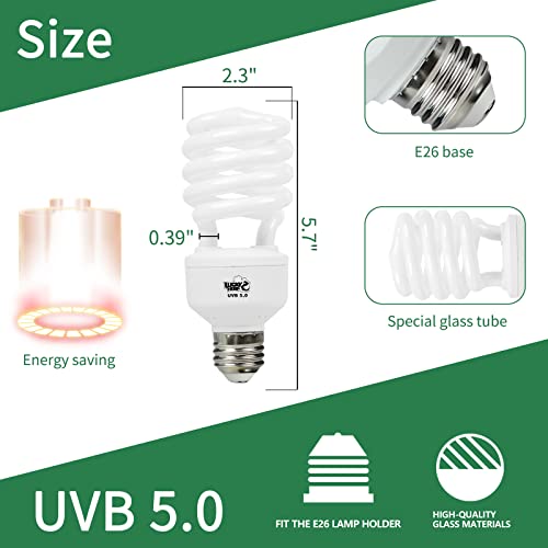 LUCKY HERP Reptile UVA UVB Light 5.0 26W Compact Fluorescent Tropical Terrarium Lamp - style: UVB5.0 26W