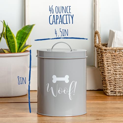 Metal Pet Treat Jar with Airtight Lid for Dogs, Cats, Puppies and More, Chic Kitchen Countertop Container for Cookies, Biscuits and Treats (Jasper, Grey, 1.4 Qt) - color: Jasper (Grey)