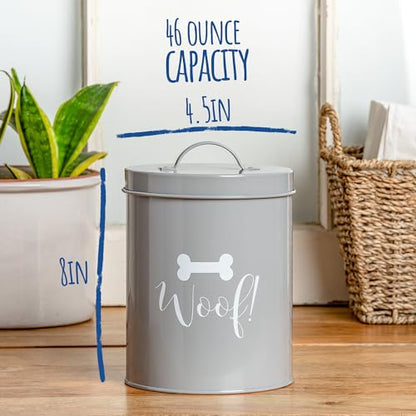 Metal Pet Treat Jar with Airtight Lid for Dogs, Cats, Puppies and More, Chic Kitchen Countertop Container for Cookies, Biscuits and Treats (Jasper, Grey, 1.4 Qt) - color: Jasper (Grey)