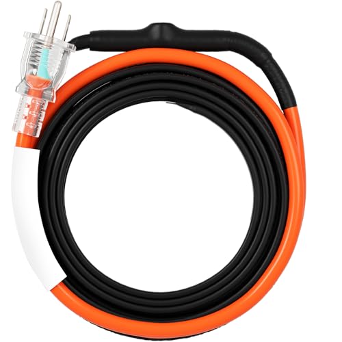 VEVOR Self-Regulating Pipe Heating Cable, 9FT 5W/FT Heat Tape for Pipes Freeze Protection, Water Pipe Heat Cable with Built-in Thermostat Protects PVC Hose, Metal and Plastic Pipe from Freezing - size: 9 Feet