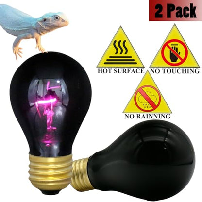 Reptile Heat Lamp 75W, Night Heat Bulb Simulate Nature Moonlight Purple Bulbs, Amphibians Basking Spot Light Bulb for Bearded Dragon, Gecko, Snake, Lizard and Turtle, E26 Base, 2 Pack