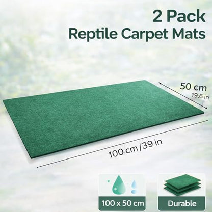 HERCOCCI 2 Pack Reptile Carpet, 39’’ x 20’’ Terrarium Bedding | Substrate Liner Reptile Cage Mat Tank Accessories for Bearded Dragon Lizard Tortoise Leopard Gecko Snake (Green) - color: Green