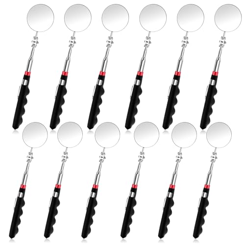 12 Pcs Telescoping Inspection Mirror Retractable Mechanical Mirrors Long Handle Under Vehicle Telescoping Mirrors Extendable 360 Rotation Detection Mirror for Mechanics Contractors Technicians