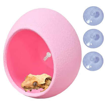 Woyrise Reptile Hide Cave Plastic Egg Shape Hideout, Gecko Hide with Strong Suction Cups Climbing Toys Reptile Shelter Sleeping Cave for Arboreal Reptiles, Frogs, Spiders Terrarium Decor - Pink