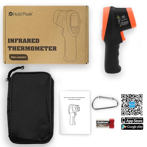 HOLDPEAK Non-Contact Infrared Thermometer with APP, High Temp Laser Temperature Gun (-58°F~2732°F), D:S=30:1, MAX/MIN/AVG/DIF, High/Low Temp Alarm, Backlight for Industrial & Home Use (NOT for Human)
