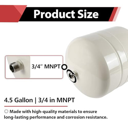1PC EFIELD Water Heater Expansion Tank, 4.5 Gallon, 3/4 in MNPT Connection | Thermal Pressure Protection, Safe for Potable Water-TANK002(1) - size: 4.5 Gallon