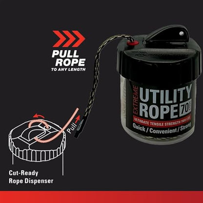 Rapid Rope Canister, 70ft Camo Tactical Paracord, 1100lb Test, USA Made | Heavy Duty Poly Rope Test Cord, Non-Tangle Dispenser Included, For Hiking, Camping, Survival, Utility, Stocking Stuffer, Gift - size: 70ft, style: Camo