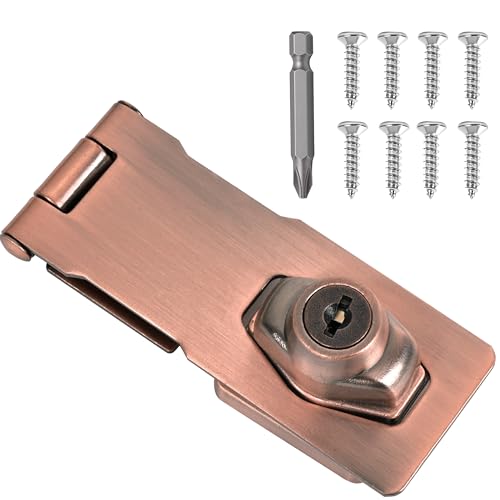 1 Pcs keyed Hasp Lock,4 inch keyed hasp Locks Twist knob keyed Locking hasp for Cabinet Small Door,Hasp Lock with Keys,Metal Safety Hasp Latches (1 Pcs Red Bronze, 4 inch) - color: 1 Pcs Red Bronze, size: 4 Inch