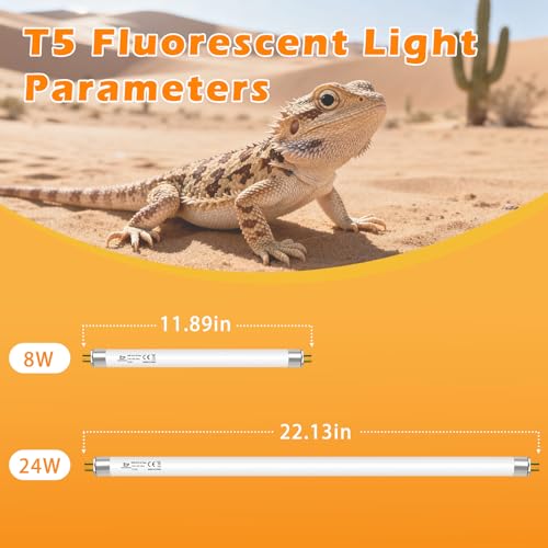 T5 10.0 UVB Light Bulb for Reptiles, 24W HO UVB Reptile Lamp Bulb, 2 Pack 22 Inch UVA UVB Fluorescent Lamp Tube for Bearded Dragon Leopard Gecko Tortoise Lizards - size: 24W-22INCH