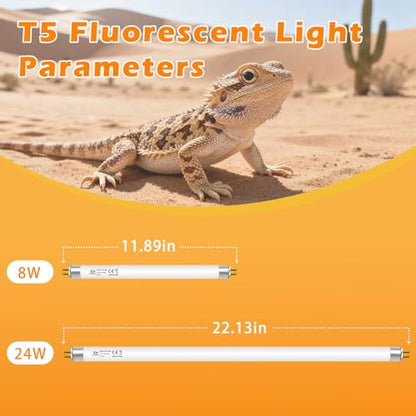 T5 10.0 UVB Light Bulb for Reptiles, 24W HO UVB Reptile Lamp Bulb, 2 Pack 22 Inch UVA UVB Fluorescent Lamp Tube for Bearded Dragon Leopard Gecko Tortoise Lizards - size: 24W-22INCH