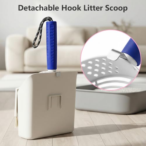Cat Litter Scoop with Holder, 3 in 1 Metal Kitty Scooper | Heavy Duty Deep Litter Sifter with Dustpan & Mini Broom, Dual Coarse & Fine Grid, Quick Sift, Universal for All Cat Litter - color: Dark Blue, size: Large