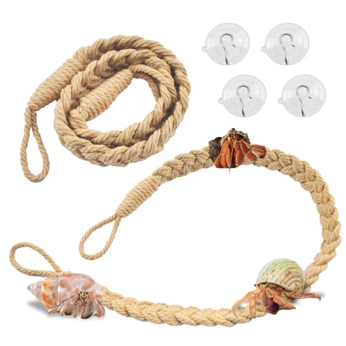 2PCS Hermit Crab Climbing Toys,Hermit Crab Rope Ladder Decor Reptile Hanging Vines Toys Hermit Crab Supplies Reptiles Habitat Tank Terrarium Accessories for Lizard Leopard Gecko Tree Frog(Flaxen)