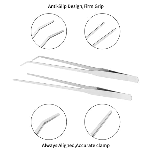 Fri4Free 2PCS 10.6" Stainless Steel Aquarium & Reptile Feeding Tweezers | Straight & Curved Tips, Extra Long, For Lizards Snakes Bearded Dragon, Plant, Aquascape Terrarium Tank Tools,Accessories