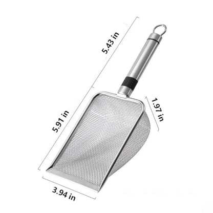 Stainless Steel Reptile Substrate Sifter, Deep Shovel Reptile Cleaner Scoop with Fine Mesh, Ergonomic Handle Reptile Waste Scooper for Gecko, Lizard, Bearded Dragon Enclosures