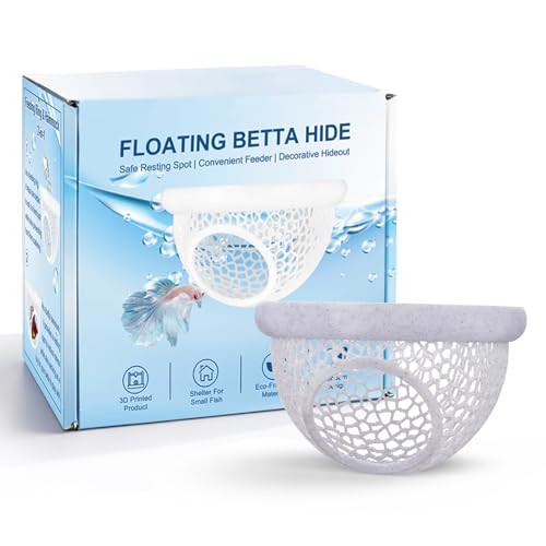 Floating Betta Hide & Shrimp Cave – 3D Printed Aquarium Hammock with Marble Texture, Feeder Ring & Rest Spot for Betta Fish, Nano Tanks, Corydoras, Shrimp – Safe PLA - color: Grey