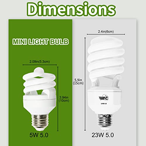 LUCKY HERP Mini UVA UVB Reptile Light 5.0 5W, UVB Bulb for All Tropical and Sub Tropical Reptiles, Compact Fluorescent Reptile UVB Bulb for Chameleons, Turtle, Gecko, Lizard, etc. - style: UVB5.0 5W