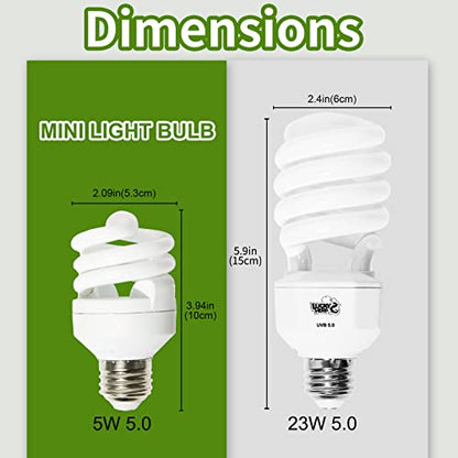 LUCKY HERP Mini UVA UVB Reptile Light 5.0 5W, UVB Bulb for All Tropical and Sub Tropical Reptiles, Compact Fluorescent Reptile UVB Bulb for Chameleons, Turtle, Gecko, Lizard, etc. - style: UVB5.0 5W