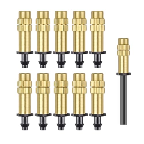 10PCS Irrigation Nozzles 1/4 Inch Adjustable Drip Mister Heads Micro Misting Sprinkler Nozzle Fittings for Garden Vegetables Cooling Brass Spray System Parts Sprayers Bubbler Emitters