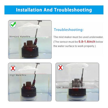 DaToo Mist Maker Mini Pond Fog Machine 12 Led Indoor Water Fountain Mister Fogger with Splashing Guard Atomizer Air Humidifier Ultrasonic Fogger for Water Feature Halloween and Other Holidays