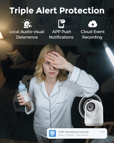 Devo Indoor Security Camera, 2K 360 Pan-Tilt Pet Dog Baby Monitor Camera | WiFi Smart Camera for Home with Phone App,Motion Detection, Color Night Vision, 2-Way Audio, 256GB SD