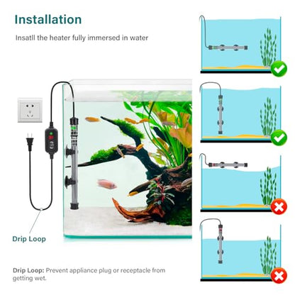 hygger Submersible Aquarium Heater, 100W 150W 200W 300W Adjustable Fish Tahk Heater with Temperature Controller, LED Display, Small Aquarium Betta Heater for up to 20/26/40/48 Gallons - size: 200W