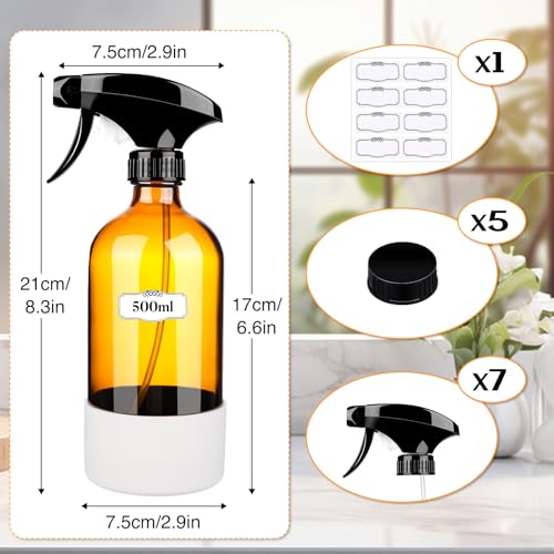 ZENOWICK 5 Pack/16 Oz Glass Spray Bottles, Refillable Empty Containers | Containers with Silicone Sleeve, Upgraded Adjustable Nozzle Spray Bottle Sets for Cleaning, Essential Oils, Hair (Amber) - size: 5 Pack