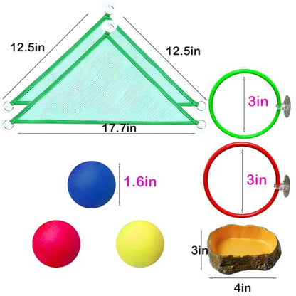 8 pcs Axolotl Hammock with Feeding Dish Floating Ball Axolotl Net for Aquarium Axolotl Enrichment Toys Reptile Triangle Hammocks Lounger Ladder Breathable Mesh Bearded Dragon Tank Accessories Green M
