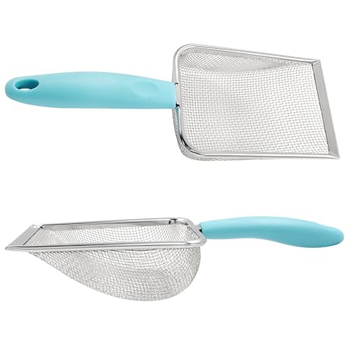 Hordion Cat Litter Scoop Stainless Steel Mesh Scooper, 2mm Mesh, Cyan | Non-Stick Coated Metal Litter Shovel Fine Sand Litter Scooper for Litter Box Kitten Pooper Lifter, - color: Cyan