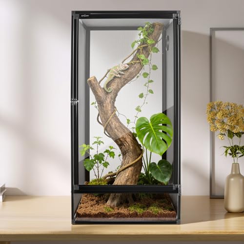 REPTI ZOO 18" x 18" x 36" Reptile Tank, Deluxe Foldable Screen Cage, 50 Gallon Vertical Terrarium with Fogger & Cable Pass, Tall Enclosure for Chameleon, Tree Frog, Crested Gecko, Arboreal Reptiles - size: 18" X 18" X 36"