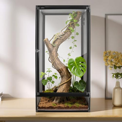 REPTI ZOO 18" x 18" x 36" Reptile Tank, Deluxe Foldable Screen Cage, 50 Gallon Vertical Terrarium with Fogger & Cable Pass, Tall Enclosure for Chameleon, Tree Frog, Crested Gecko, Arboreal Reptiles - size: 18" X 18" X 36"