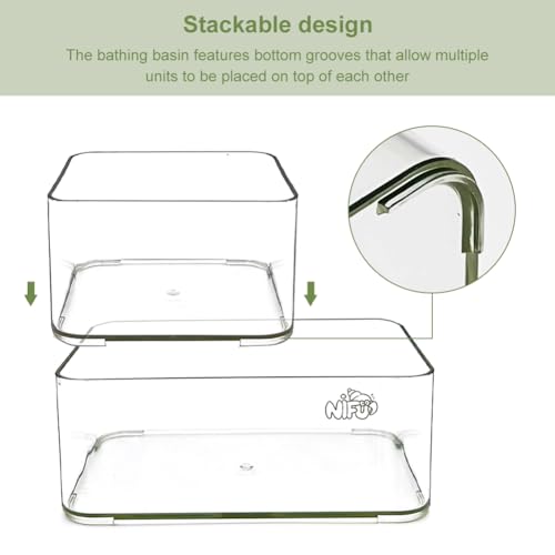 La La Pet Acrylic Hermit Crab Water Tank and Leaf-Shaped Food Bowl Transparent Bathtub with Climbing Ladder and Stones Preventing Drowning Stackable Pools for Fresh and Saltwater L