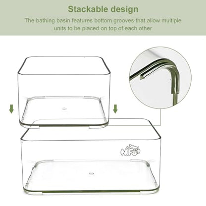 La La Pet Acrylic Hermit Crab Water Tank and Leaf-Shaped Food Bowl Transparent Bathtub with Climbing Ladder and Stones Preventing Drowning Stackable Pools for Fresh and Saltwater L