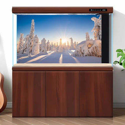 Winter Wonderland Fish Tank Background Sunrise Snow Covered Pine Trees Landscape Aquarium Background Frosty Winter View Terrarium Backgrounds Wintry Sunray Heavy Snow Scene Tank Backgrounds 24x12in - color: Light_Blue, size: 24(W)x12(H)inches/ 60(W)*30cm(