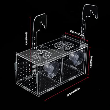 Fish Breeding Box for Aquarium Acrylic Fish Tank Breeder Divider Box with Suction Cups Transparent Hatchery Hanging Incubator for Fishes Shrimp Clownfish and Guppy 7.2" x 3.5" x 3.3"