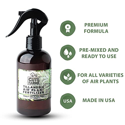 Cute Farms Tillandsia Air Plant Fertilizer | Gentle Weekly Use Formula Plant Food | Formulated Nutrients for Air Plants (8 oz Spray Bottle, 2 Pack) - size: 8 oz (2 Pack)