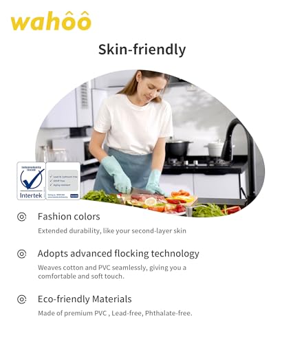 LANON wahoo Cleaning Gloves with Cotton Flocked Liner, Surf Spray, Large | Dishwashing, Latex Free, Skin-Friendly, Dishes Washing, Reusable, DEHP-Free, Non-Slip, Household Kitchen Gloves - size: Large