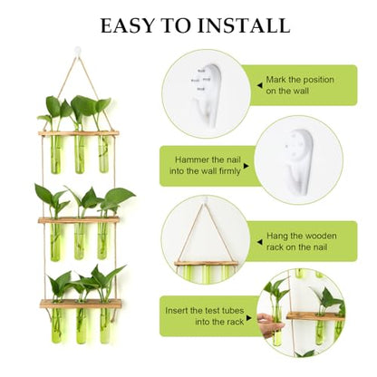 XXXFLOWER Wall Hanging Propagation Station with Wooden Stand Green | 9 Test Tubes Vases Terrarium Kit, Hanging Planters for Indoor Plants, Wall Decor for Living Room Office - size: Green-9 Tube Vase