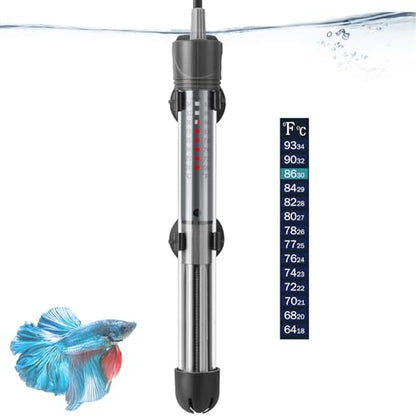 HITOP 100W Adjustable Aquarium Heater, Submersible Fish Tank Heater Thermostat with Suction Cups for 12-30Gal - size: 8.8in-100w