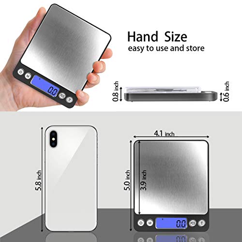 Fuzion Small Gram Scale 3000g, Digital Kitchen Food Scale, Gram and Ounce | 0.1g Accuracy, 6 Modes, 2 Trays Included, LCD Display, Tare, Piece Counting, For Food, Coffee, Cooking, Herb, Reptiles, Coins - color: Black