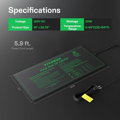 VIVOSUN 4-Pack 10" x 20.75" Durable Waterproof Seedling Heat Mat | UL & MET-Certified Warm Hydroponic Heating Pad for Germination, Indoor Gardening, Greenhouse - style: 10" x 20.75", 4 Pack