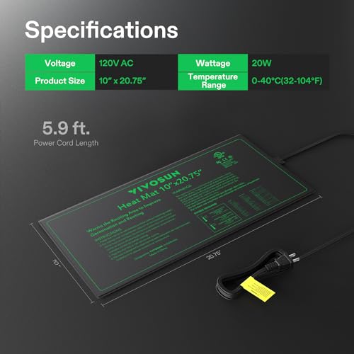 VIVOSUN 6-Pack 10" x 20.75" Durable Waterproof Seedling Heat Mat | UL & MET-Certified Warm Hydroponic Heating Pad for Germination, Indoor Gardening, Greenhouse - style: 10" x 20.75", 6 Pack