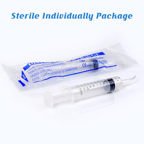 Wisdom Teeth Syringe,12ml Dental Irrigation Syringe (10 Pack) | Curved Tip & Measurement, Sterile Individually Package for Oral Dental Care, Tonsil Stones Removing, Lab, Liquid, Feeding - style: Curved Tip 10 Pack