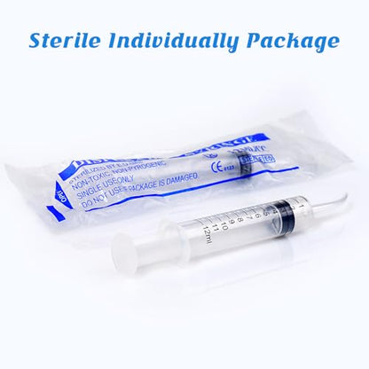 Wisdom Teeth Syringe,12ml Dental Irrigation Syringe (10 Pack) | Curved Tip & Measurement, Sterile Individually Package for Oral Dental Care, Tonsil Stones Removing, Lab, Liquid, Feeding - style: Curved Tip 10 Pack