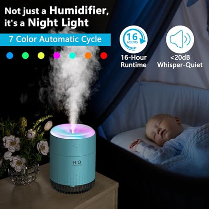 SZO Plant Humidifier Indoor, 500ml Blue with Colorful Lights | Small Humidifiers for Plants, Travel, Bedroom, Office Desktop, Baby Room - color: Blue