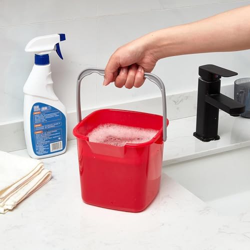 Irenare 12 Pcs Sanitizing Bucket 3 Quart Cleaning Pail Small Detergent Square, Spout and Handle Plastic Utility Sanitizer Buckets for Restaurant Kitchen Home Offices (Red) - color: Red