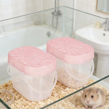 Beavorty 2pcs Portable Hamster and Turtle Carrier Boxes, Medium Size Pink Plastic Reptile Containers for Outdoor Travel and Handheld Small Pet Cages