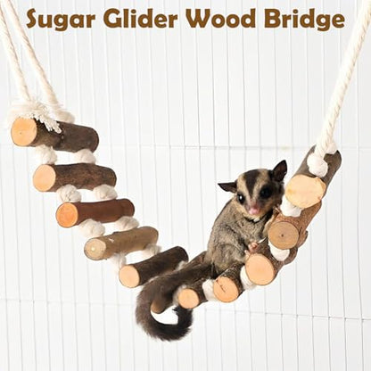BNOSDM Sugar Glider Climbing Toys 2 Pack Nature Wood Rope Ladder Hanging Sugar Glider Bridge Cage Accessories for Mice Rat Hamster Gerbil Chinchilla