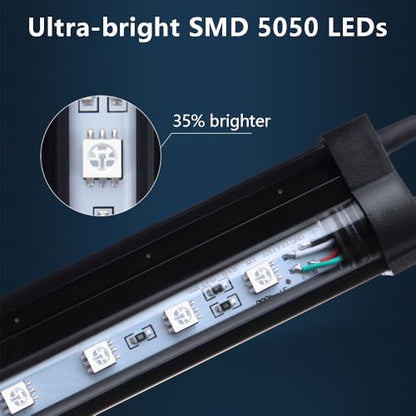 23 inches LED Aquarium Light, 12W Fish Tank Light Underwater Light Submersible Crystal Glass Lights, 9.2ft/2.8m Long Wire Length, White - size: 23 inch
